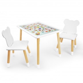 Детский комплект стол и два стула Мишка Rolti Baby с накладкой Алфавит (белая столешница/белое сиденье/береза ножки) в Каменске-Уральском - kamensk-uralskiy.ok-mebel.com | фото 1